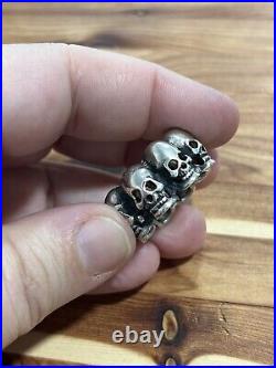Vintage Sterling Silver Marked 925 Mens Heavy Skull Biker Ring Size 7.5