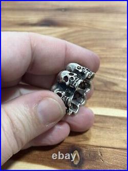 Vintage Sterling Silver Marked 925 Mens Heavy Skull Biker Ring Size 7.5
