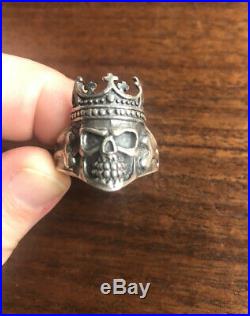 Vintage Sterling Silver Marked 925 Mens Skull Bones Crown Biker Ring Size 10