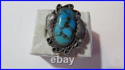 Vintage Sterling Silver Marked Navajo Kingman Turquoise Spider Web Ring