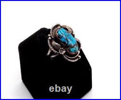 Vintage Sterling Silver Marked Navajo Kingman Turquoise Spider Web Ring