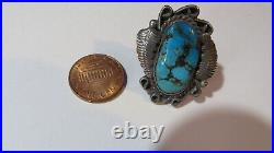 Vintage Sterling Silver Marked Navajo Kingman Turquoise Spider Web Ring