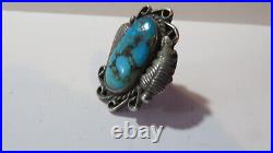 Vintage Sterling Silver Marked Navajo Kingman Turquoise Spider Web Ring