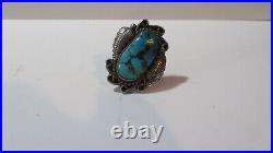 Vintage Sterling Silver Marked Navajo Kingman Turquoise Spider Web Ring