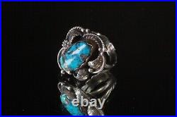 Vintage Sterling Silver Marked Navajo Kingman Turquoise Spider Web Ring