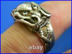 Vintage Sterling Silver Marked T. C. DL Mythical Dragon Ring Size 9 Adjustable