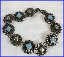 Vintage Sterling Silver Mexico Link Bracelet Blue Stones 6 Marked GUC