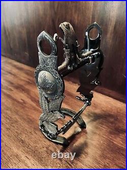 Vintage Sterling Silver Overlay Bit Eagle And Shield Cheek Spade Mp Maker Marked
