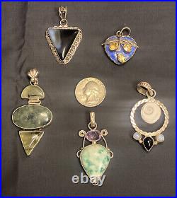 Vintage Sterling Silver Pendants Marked 925 5 Faceted Lapis Moonstone Onyx