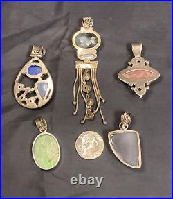 Vintage Sterling Silver Pendants Marked 925 Lot Of 5 Faceted Ruby Moon Citrine +