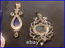 Vintage Sterling Silver Pendants Marked 925 Lot Of 5 Faceted Ruby Topaz Lapis +