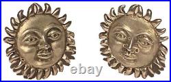 Vintage Sterling Silver Sun Face Portrait Figure Sculpture Artisan Earrings