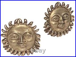 Vintage Sterling Silver Sun Face Portrait Figure Sculpture Artisan Earrings