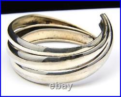 Vintage Sterling Silver Three Band Twisting Cuff Bracelet Marked Italy Modernist