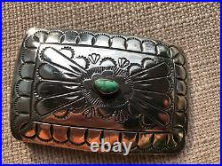 Vintage Sterling Silver & Turquoise AB Marked Belt Buckle 34g 3 X 2