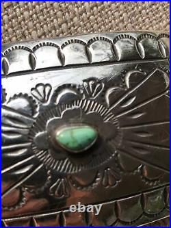 Vintage Sterling Silver & Turquoise AB Marked Belt Buckle 34g 3 X 2
