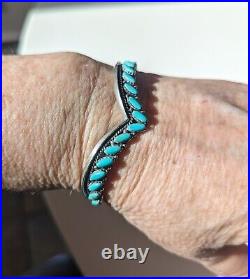 Vintage Sterling Silver Turquoise Cuff Bracelet Marked 925 Sweeping Wave design