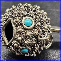 Vintage Sterling Silver Turquoise Puffer Fish Marked 925 Charm Pendant