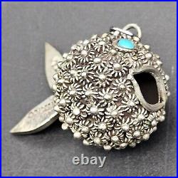 Vintage Sterling Silver Turquoise Puffer Fish Marked 925 Charm Pendant