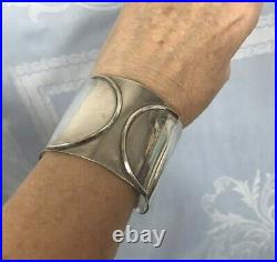 Vintage Sterling Silver Wide Modernist Design Cuff Bracelet, 925 Sterling Mark