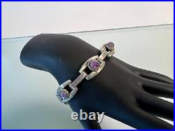 Vintage Sterling Silver and Amethyst Link Bracelet Mexico 36.6 gr