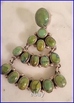 Vintage Sterling Silver(marked) Green Turquoise Stone Dangle Pierced Earrings