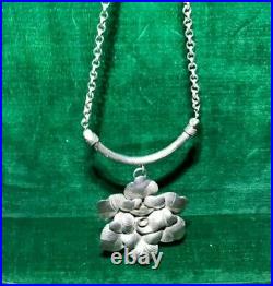 Vintage Sterling Silver necklace with large Flower pendant marked BBJ 925