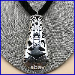 Vintage Taxco Chunky Sterling Silver Pendant Statement Necklace with Eagle Mark