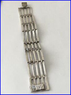 Vintage Taxco JHE EAGLE 3 MARK Sterling Silver Abalone Wide Link Bracelet 7.5