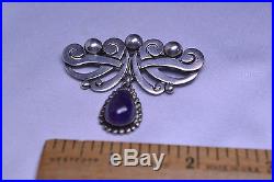 Vintage Taxco Mexican Sterling Silver Amethyst Dangle Pin With Eagle 3 Mark