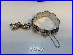 Vintage Taxco Mexico. 925 Sterling Silver Bracelet & Earrings set Marked RRA