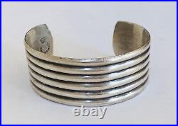 Vintage Taxco Mexico Eagle Marked Sterling Silver Ribbed Cuff Bracelet Unisex 7