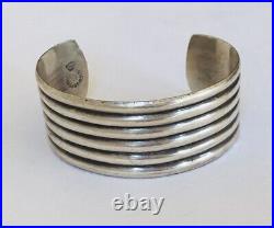 Vintage Taxco Mexico Eagle Marked Sterling Silver Ribbed Cuff Bracelet Unisex 7