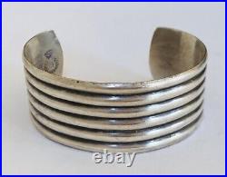 Vintage Taxco Mexico Eagle Marked Sterling Silver Ribbed Cuff Bracelet Unisex 7