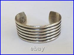 Vintage Taxco Mexico Eagle Marked Sterling Silver Ribbed Cuff Bracelet Unisex 7