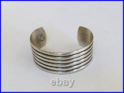 Vintage Taxco Mexico Eagle Marked Sterling Silver Ribbed Cuff Bracelet Unisex 7