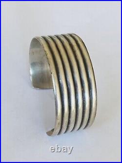 Vintage Taxco Mexico Eagle Marked Sterling Silver Ribbed Cuff Bracelet Unisex 7