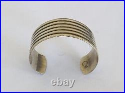 Vintage Taxco Mexico Eagle Marked Sterling Silver Ribbed Cuff Bracelet Unisex 7