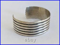 Vintage Taxco Mexico Eagle Marked Sterling Silver Ribbed Cuff Bracelet Unisex 7