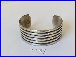 Vintage Taxco Mexico Eagle Marked Sterling Silver Ribbed Cuff Bracelet Unisex 7