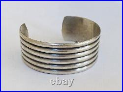 Vintage Taxco Mexico Eagle Marked Sterling Silver Ribbed Cuff Bracelet Unisex 7