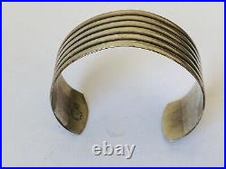 Vintage Taxco Mexico Eagle Marked Sterling Silver Ribbed Cuff Bracelet Unisex 7