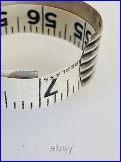 Vintage Taxco Mexico Eagle Marked Sterling Silver Ribbed Cuff Bracelet Unisex 7