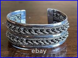 Vintage Taxco Mexico Sterling Silver Rope Bracelet Cuff 924 Marked and Signed