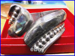 Vintage Taxco Sterling Silver & Abalone Cuff Clamper Bracelet With Makers Mark