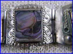 Vintage Taxco Sterling Silver Abalone Mask Bracelet Eagle Mark 7 1/2
