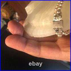 Vintage Three Strand Cultured Pearl Necklace Marked Sterling S