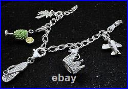 Vintage Travel / Vacation Themed Sterling Silver and Rhinestones Charm Bracelet