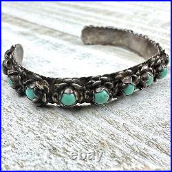 Vintage Turquoise Marked Sterling Silver Southwestern 15 Flower Cuff Bracelet