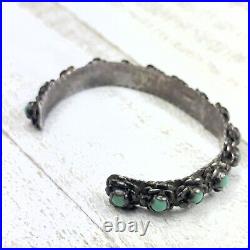 Vintage Turquoise Marked Sterling Silver Southwestern 15 Flower Cuff Bracelet